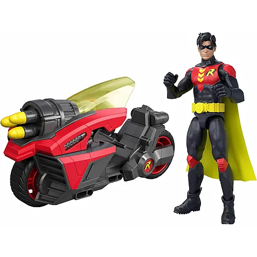 Robin Figur und Raketenwerfer-Motorrad