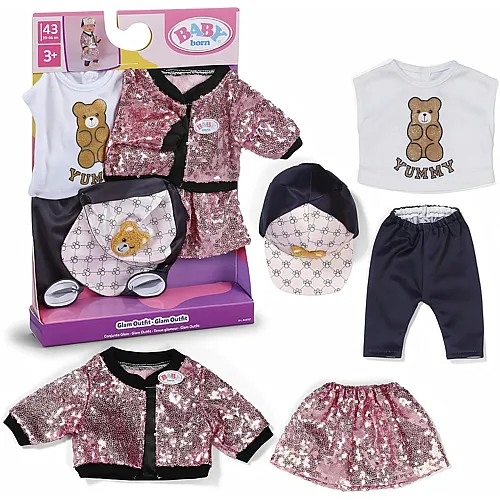 Zapf Creation Baby Born Glam-Outfit mit pinkem Pailletten-Rock & Jacke - 43 cm
