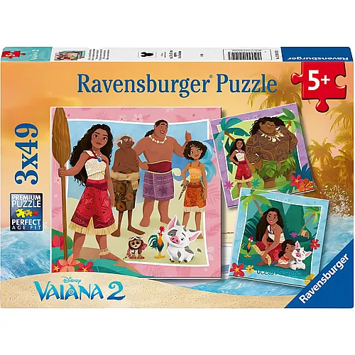 Ravensburger Puzzle Disney Princess 3in1 Vaiana 2 - Auf, zu neuen Abenteuern - 49 Teile