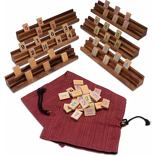 Logoplay Rummy - Okey - Gesellschaftsspiel - Legespiel mit 162 Spielsteinen und 6 Halterungen im Stoffbeutel