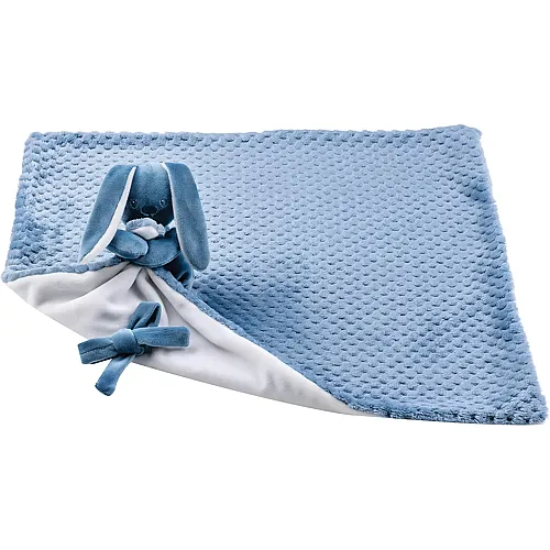 Nattou Kuscheldecke Hase Lapidou mit Schnullerhalter Blau/Weiss - 50 cm