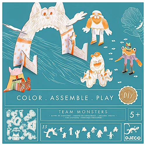 Djeco Kreativ 3D Bau- & Malset Monster (13Teile)