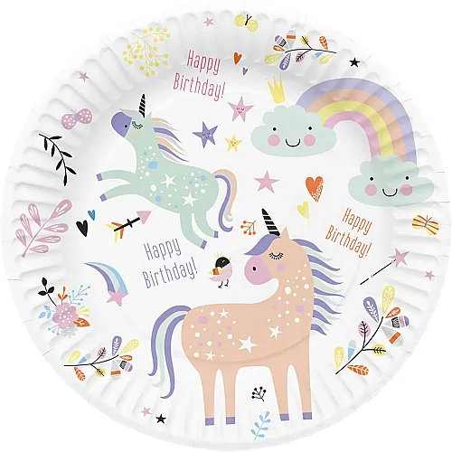 Partyteller Einh�rner & Regenbogen 23cm 8Teile