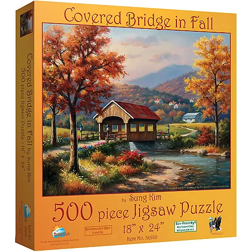 SunsOut Puzzle Sung Kim Covered Bridge in Fall - 500 Teile