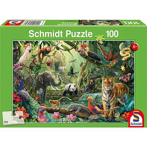 Schmidt Puzzle Bunte Tierwelt im Dschungel (100Teile)