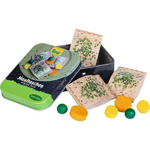 Erzi Maultaschen aus Holz in der Dose