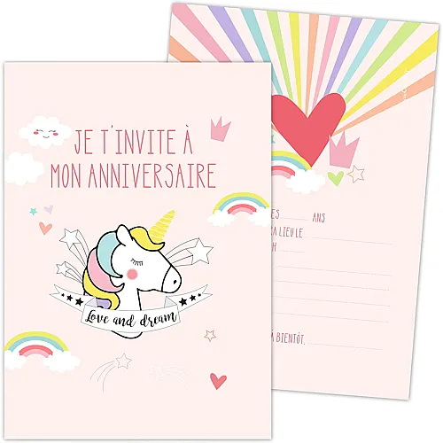 Einladungskarten Einhorn - 8 Teile