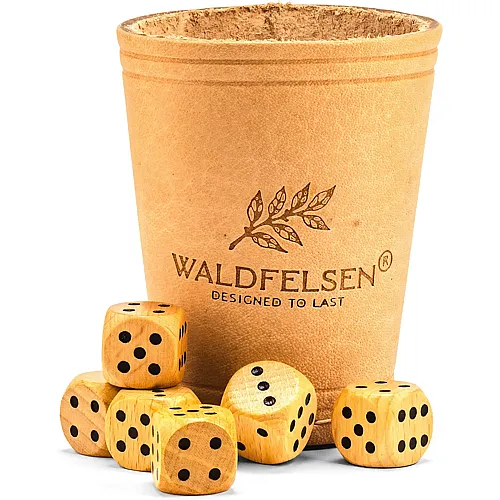Waldfelsen Echtleder W�rfelbecher mit 6 Holzw�rfeln Beige