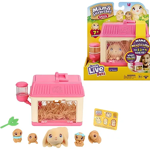 Moose Toys Mama Surprise Mini-Spielset Hase Little Live Pets, Mama-Hase, Stall, 4 Babies, ab 5 Jahren