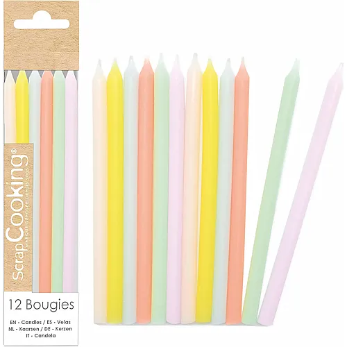 ScrapCooking 12 Lange Kerzen Pastell 12cm