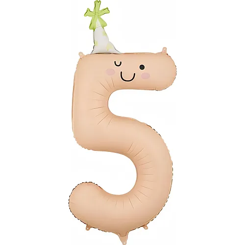 PartyDeco Folienballon Zahl 5 Smiley's pfirsich