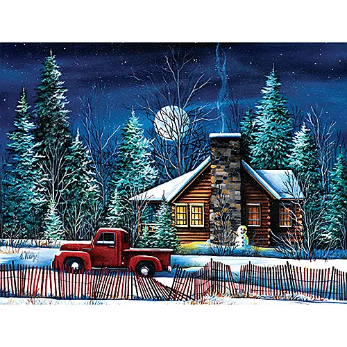 SunsOut Puzzle Bigelow Illustrations Night Watch Cabin - 500 Teile
