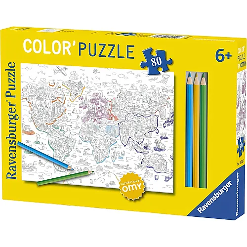 Ravensburger Puzzle Color Weltkarte zum Malen - 80 Teile