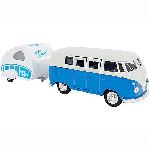 Kids Globe Traffic VW T1 1963 mit Wohnwagen Blau
