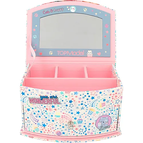 Depesche TOPModel Cutie Star - Kleines Schmuckk�stchen in Rosa, mit Sternen-Muster und Model-Motiv, Schmuckbox mit Spiegel und