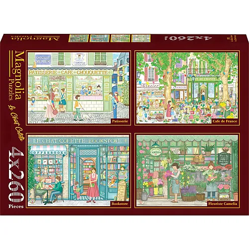Magnolia Puzzle Puzzle 260 Teile 4 Puzzles - Le Chat Colette - Patisserie - Café de Fr