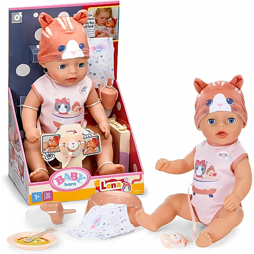 Zapf Creation Baby Born Lena in Strampler mit Katzenmotiv - 36 cm