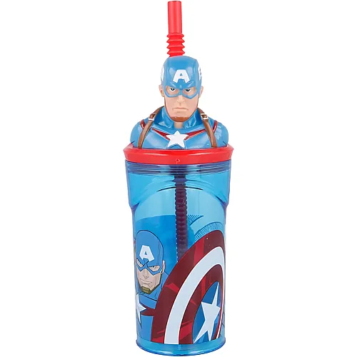 Stor Avengers 3D Trinkbecher mit Strohhalm Captain America - 360 ml