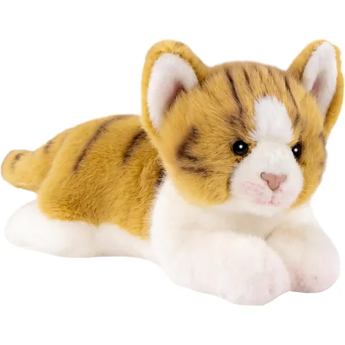 Carl Dick Katze liegend Braun/Weiss - 25 cm
