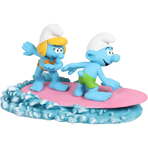 Schlumpfine und Schlumpf auf Surfbrett