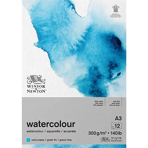 Winsor & Newton W&n Aquarellblock Klassisch Geleimt, 12 Blatt, 300g/m�, A3