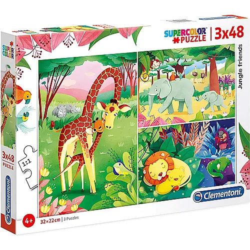 Clementoni Puzzle Supercolor Dschungel Freunde (3x48)
