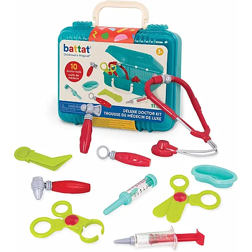 Battat Deluxe Kinder Arztkoffer 11 Teile � Fieberthermometer, Spritze, Stethoskop, Reflexhammer und mehr � Spielzeug ab 3