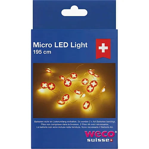 Weco Schweizer Lichterkette 195cm rot, mit CH Kreuz