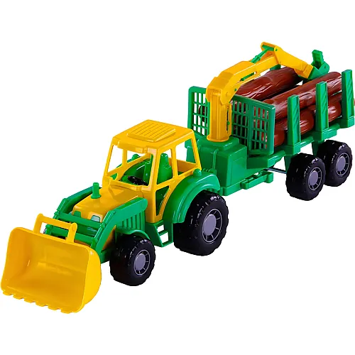 Cavallino Toys Junior Traktor mit Krananh�nger und Holz - 46 cm