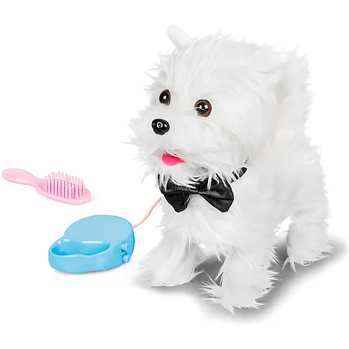 Laufender Pl�schhund mit B�rste und Leine Weiss 22cm