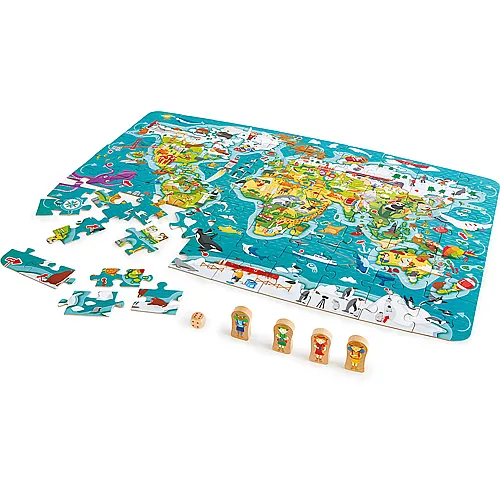 Hape Spiele 2-in-1 Weltreise Puzzle und Spiel (100Teile)