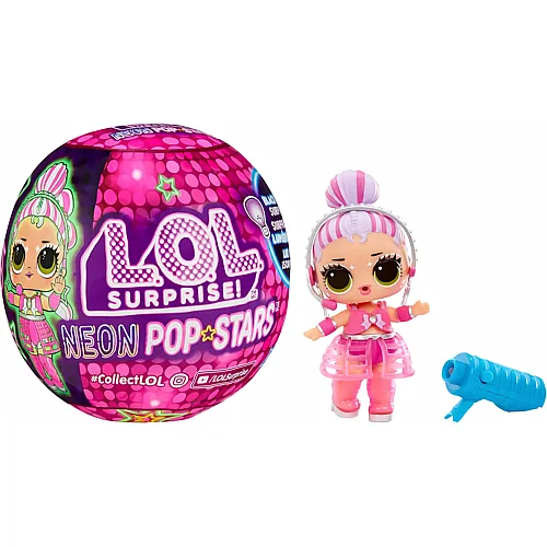 MGA L.O.L. Surprise! Neon Pop Stars Tots - 1 Puppe mit Magischen Schwarzlicht-�berraschungen, Blindverpackung, 7 Tots zum Sammeln, Jede mit Neon-Aufklebern und Zubeh�r, Geschenk f�r Kinder ab 4