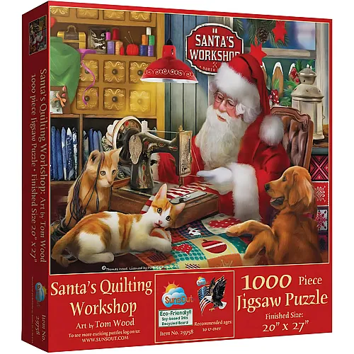 SunsOut Puzzle Tom Wood Santa's Quilting Workshop - 1000 Teile