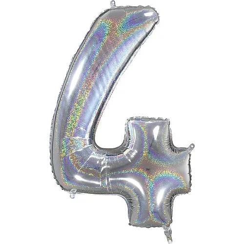 Grabo Megaloons silber holographic Zahl 4, 66cm, im Beutel