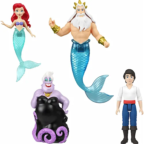 Mattel Disney Prinzessin-Spielzeug, kleine Puppen im 4er-Set mit Meerjungfrau Arielle, Prinz Erik, Ursula und K�nig Triton