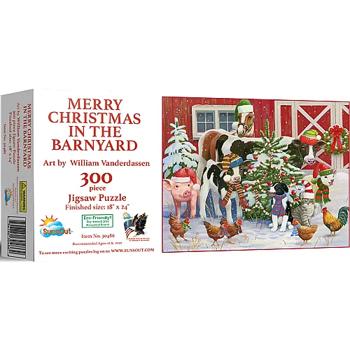 SunsOut Puzzle William Vanderdasson Frohe Weihnachten auf dem Bauernhof - 300 Teile