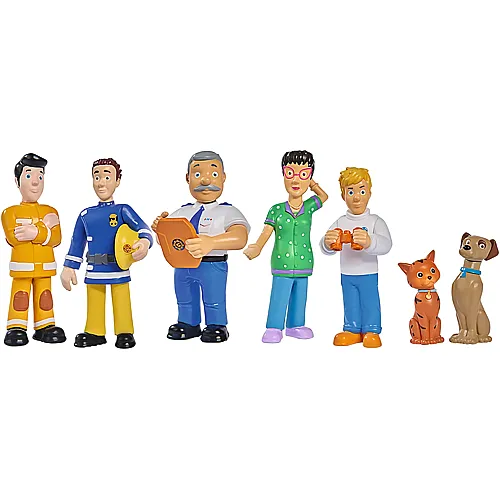 Feuerwehrmann Sam Spielfiguren mit 2 Hunden Set, 7-tlg.