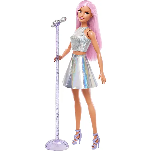 Barbie Pop-Star-Puppe gekleidet in einem schillernden Rock mit Mikrofon