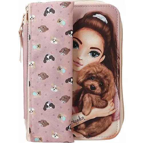 Depesche TOPModel Kitty and Doggy - Gef�llte Federtasche in Rosa, inkl. Schlampermappe, mit Model Motiv und Hunde Muster