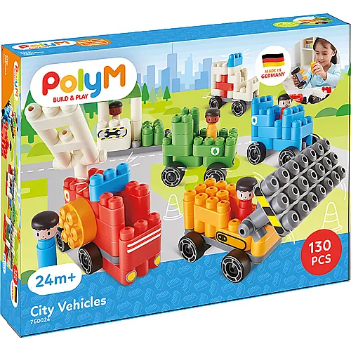 Hape PolyM Build & Play Stadt-Fahrzeuge (130Teile)