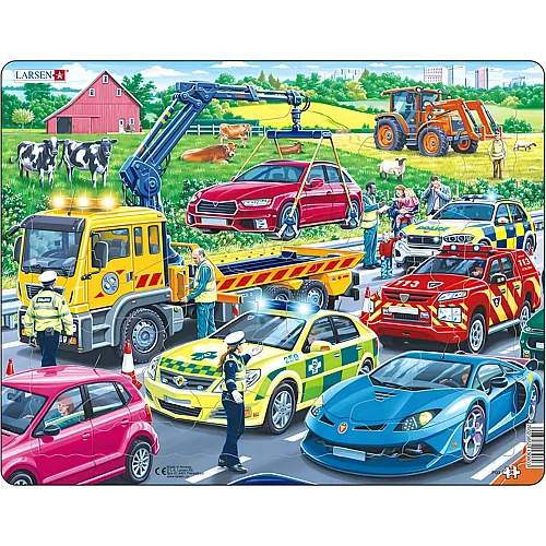 Larsen Puzzle Rettungsfahrzeuge auf der Autobahn - 26 Teile