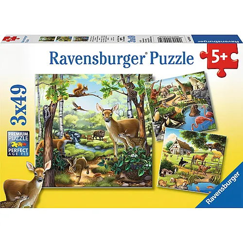 Ravensburger Puzzle Wald-, Zoo-, Haustiere (3x49)