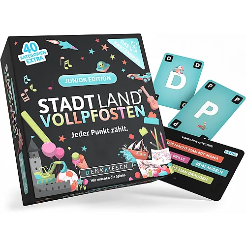 Denkriesen Stadt Land Vollpfosten - Das Kartenspiel als Junior Edition | Gesellschaftsspiel f�r Familien | Kartenspiel ab 8 Jahren f�r 3-6 Spieler | Stadt Land Fluss mit 240 Kategorien