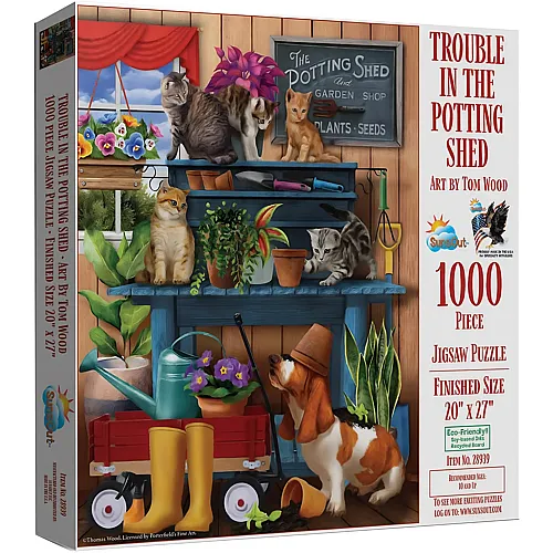 SunsOut Puzzle Tom Wood Trouble in the Potting Shed - 1000 Teile