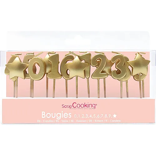 ScrapCooking Kerzen 1,2,3 Jahre Goldene Sterne - 15 Teile