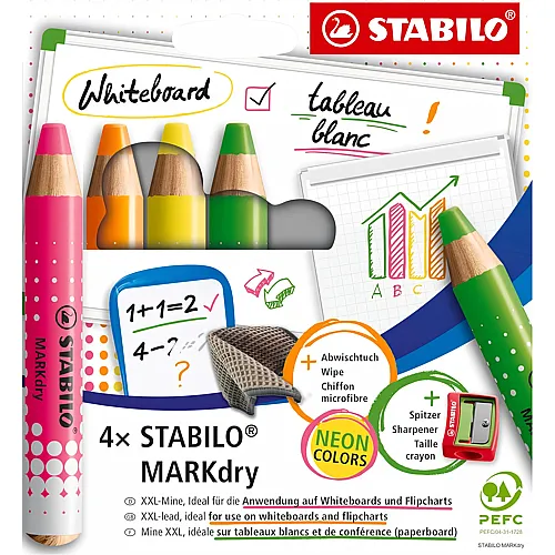 Stabilo MARKdry Whiteboardmarker neon - 4 Teile