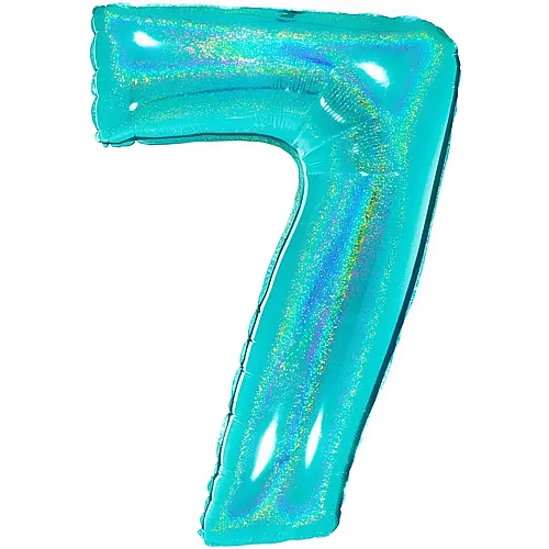 Foil balloon number 7 glitter holographic turquoise - 102 cm