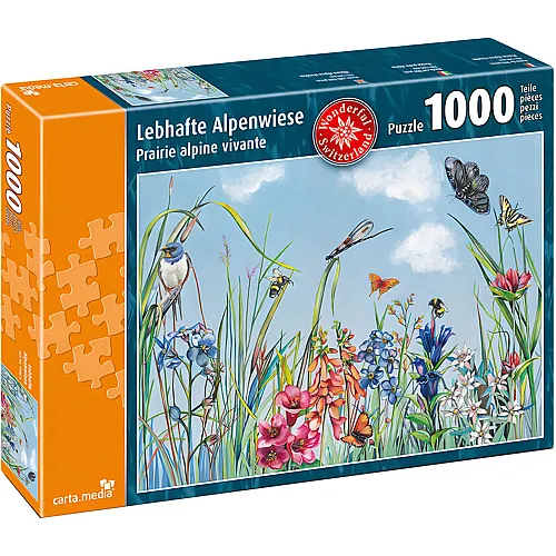 carta media Puzzle Lebhafte Alpenwiese - 1000 Teile