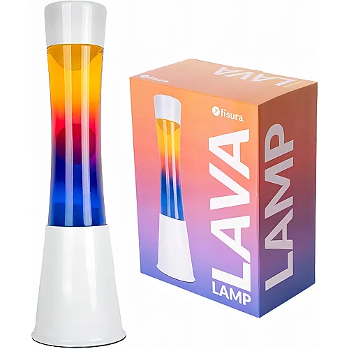 Lavalampe. Weisser Sockel und Glas mit mehrfarbigem Farbverlaufseffekt