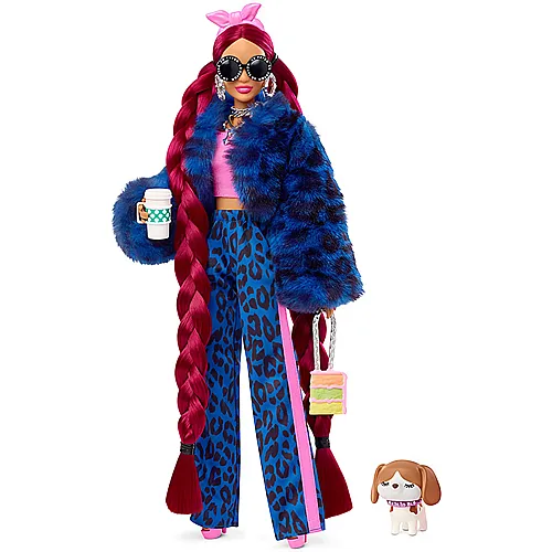 Barbie Extra Puppe im blauben Leoparden-Trainingsanzug